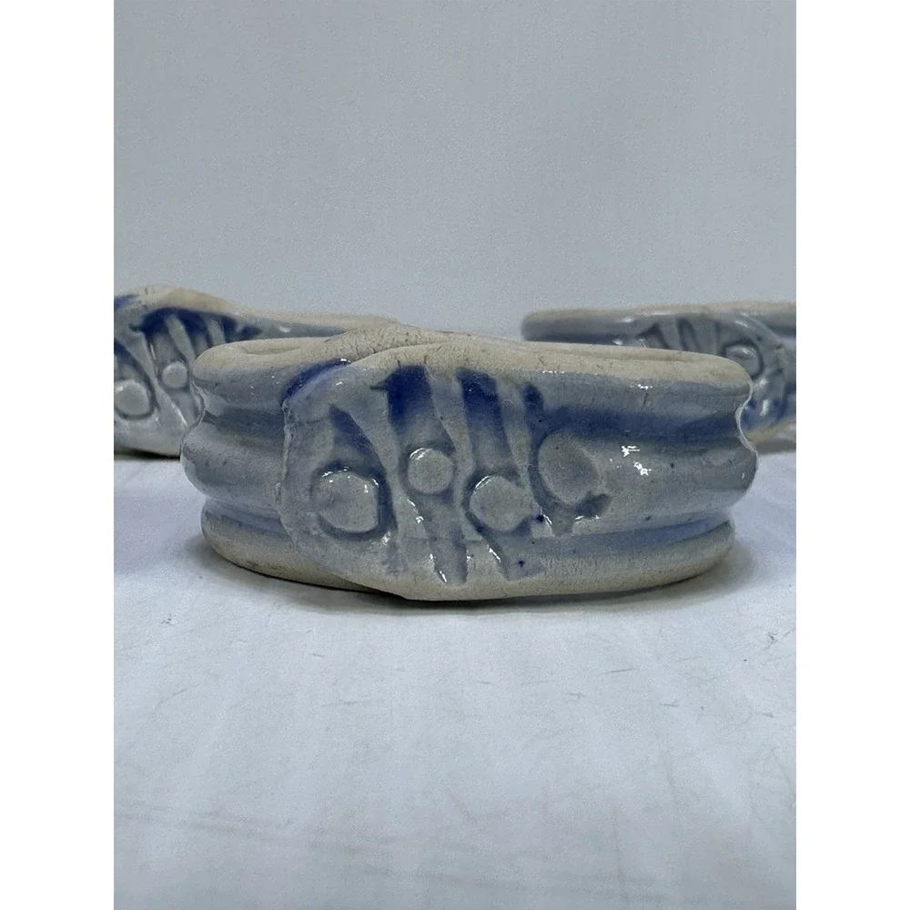 Handmade Pottery Napkin Rings Set of 4 Natural with Blue Accent